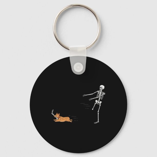 Chaveiro Naughn Corgi Dog Diversão Skeleton Halloween (Frente)