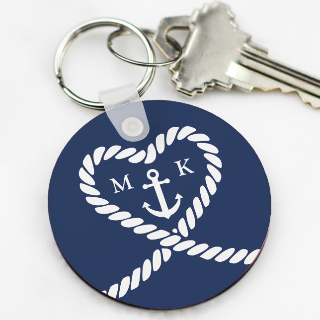 Chaveiro Náutica Blue Rope Heart Anchor Wedding Bridesmaid (Nautical Blue Rope Heart Anchor Wedding Bridesmaid Keychain
)