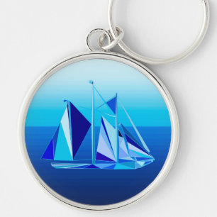 Chaveiro Nave de vela geométrica moderna / Iate, Azul Coba