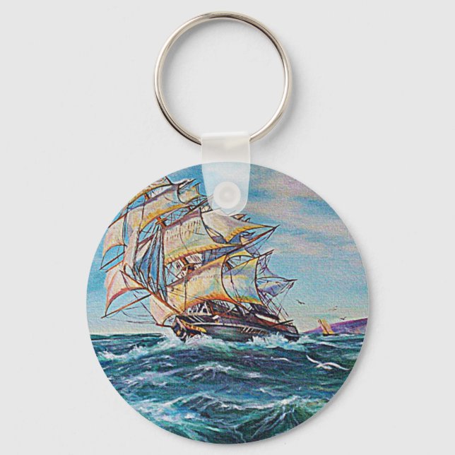 Chaveiro Navio de vela na pintura de óleo em águas grossas (Frente)