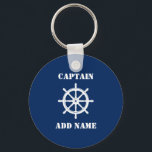 Chaveiro Navio Helm Capitão ou Marinho de Nome do Barco Azu<br><div class="desc">Náutica Navio Helm Roda e Capitão Adicionar Nome ou Nome do Barco em um Chaveiro azul</div>