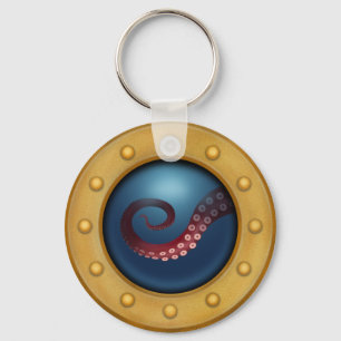 Chaveiro Navio Porthole com Octopus Náutico Steampunk