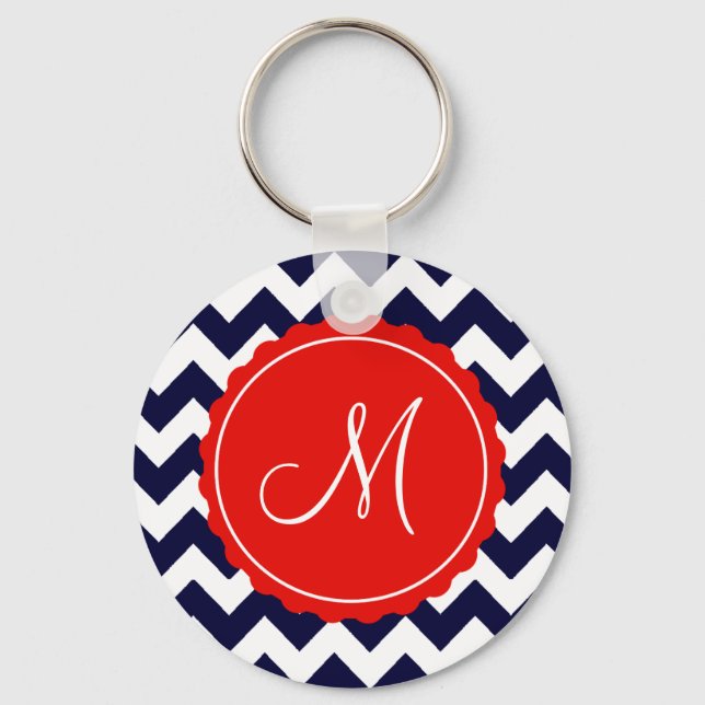 Chaveiro Navy and Red Zig Zag Custom Initial (Frente)