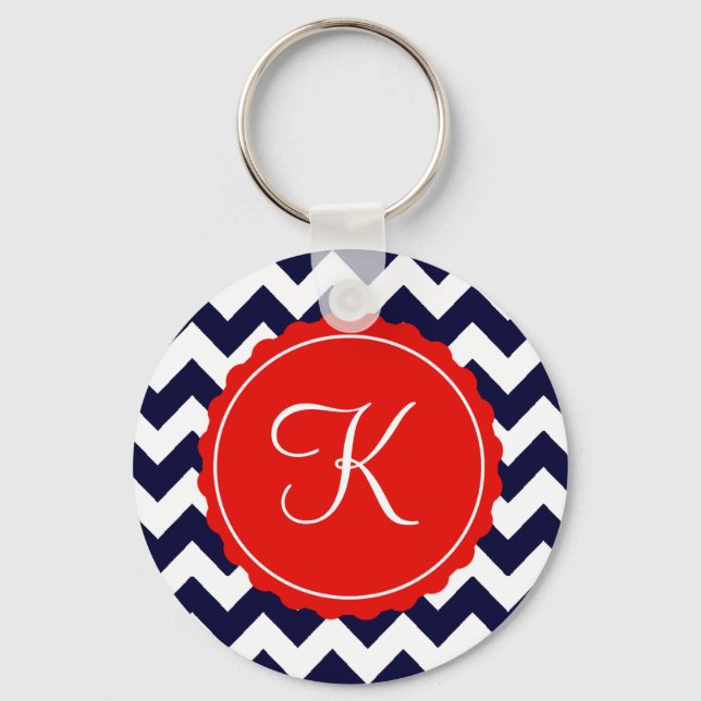 Chaveiro Navy and Red Zig Zag Custom Initial (Frente)