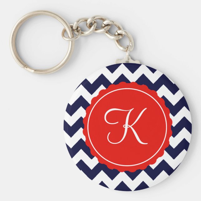 Chaveiro Navy and Red Zig Zag Custom Initial (Frente)
