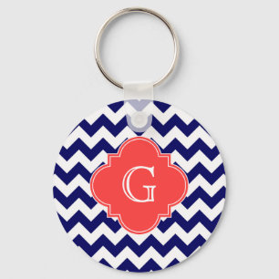Chaveiro Navy Wht Chevron Ziguezague Coral Quatrefoil Monog