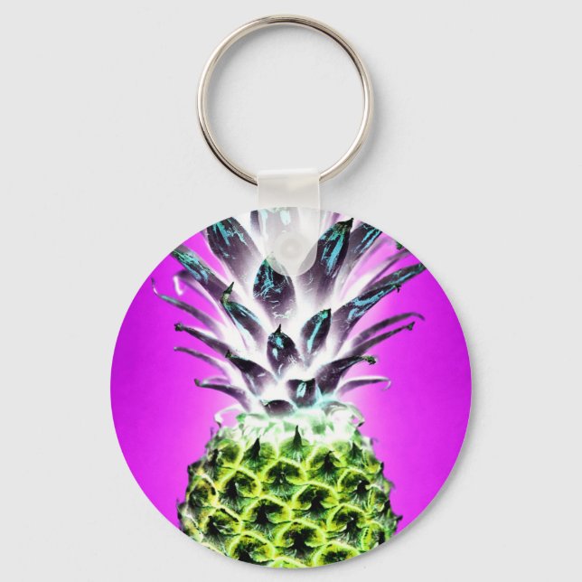 Chaveiro Neon abacaxi - fruta tropical colorida havaiana (Frente)