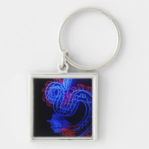 Chaveiro Neon Blue Dragon Black Background Bright