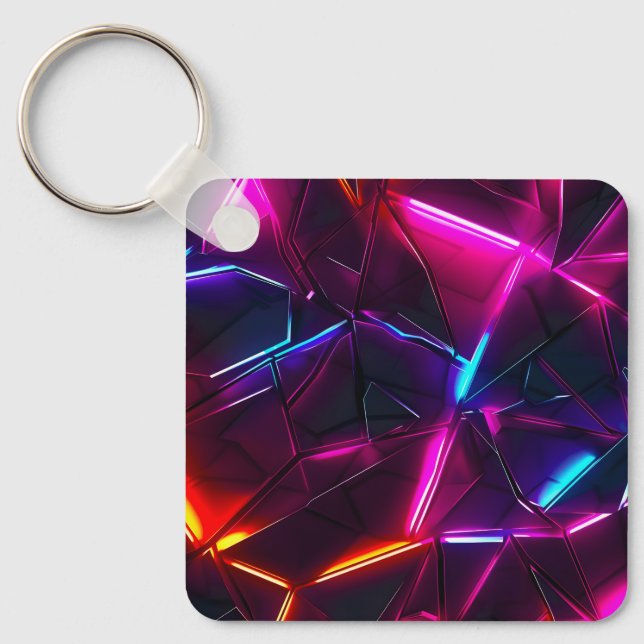 Chaveiro Neon Geométrico Abstrato Futurista Cyberpunk (Frente)