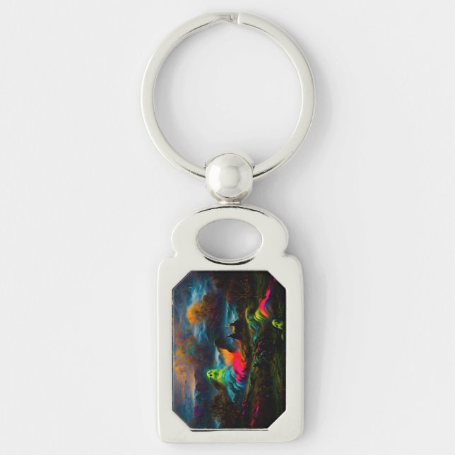 Chaveiro Neon Ghosts em uma paisagem fantasia assombrada (Frente)