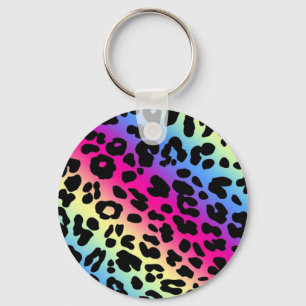 Chaveiro Neon Rainbow Leopard Pattern Impressão
