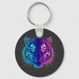 Chaveiro Neon White Tiger – Glowing Cyberpunk Wildlife Art
