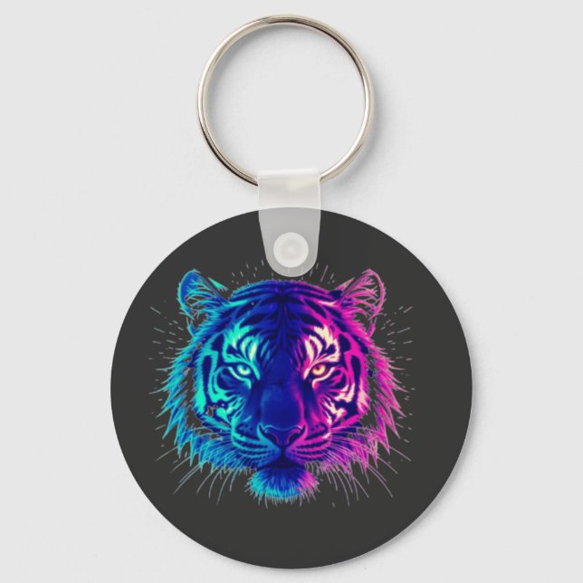 Chaveiro Neon White Tiger – Glowing Cyberpunk Wildlife Art (Frente)