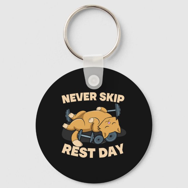 Chaveiro Never Skip Rest Day Cat Kitten Gym Workout Bodybui (Frente)