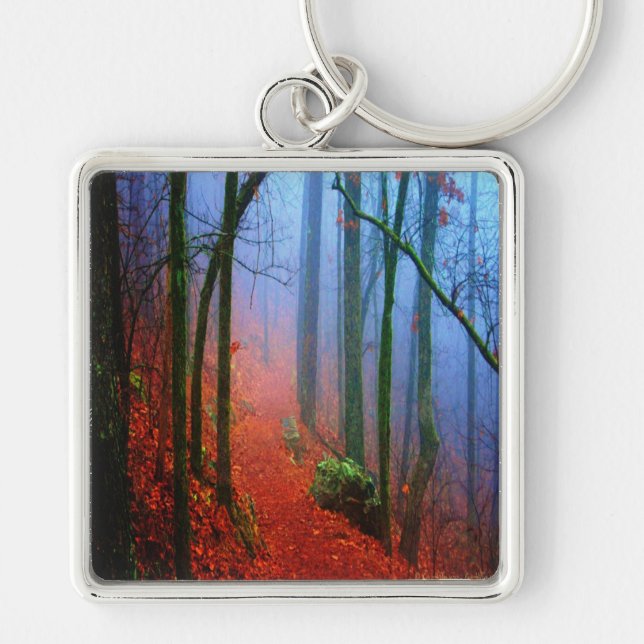 Chaveiro Nevoeiro azul de outono de floresta pintada (Frente)