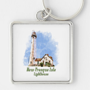Chaveiro New Presque Isle Lighthouse Watercolor - Michigan
