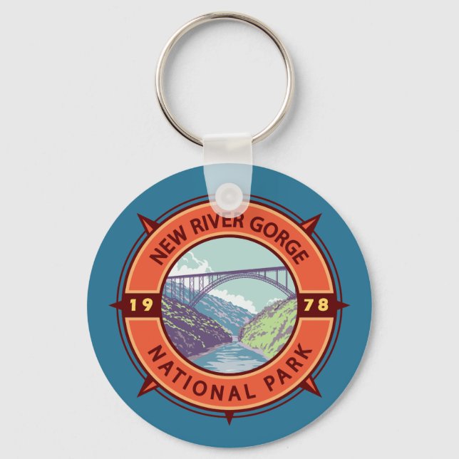 Chaveiro New River Gorge National Park Retro Compass Emblem (Frente)