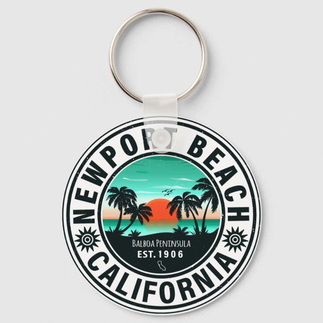 Chaveiro Newport Beach California Retro Sunset Souvenir 80 (Frente)