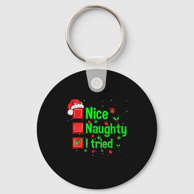 Chaveiro Nice Naughty I Tried Funny Christmas Family Matchi (Frente)