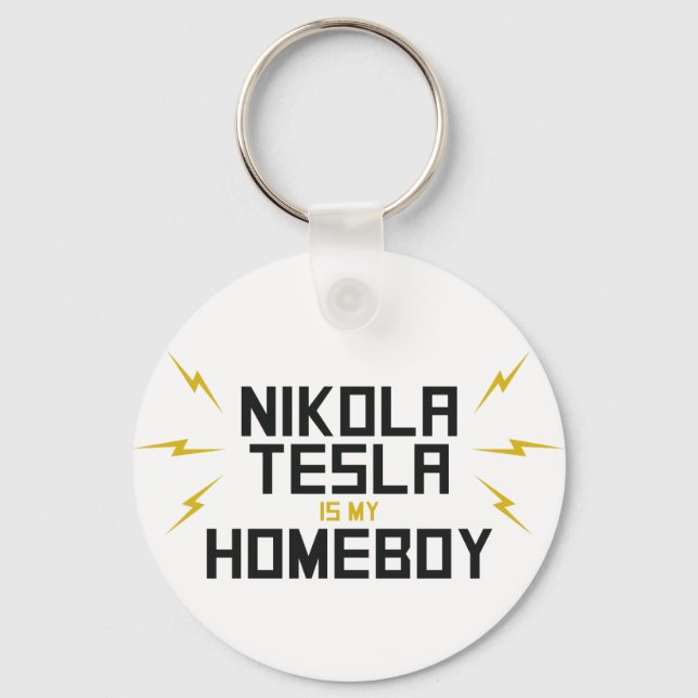 Chaveiro Nikola Tesla é minha Ficar em casa (Frente)