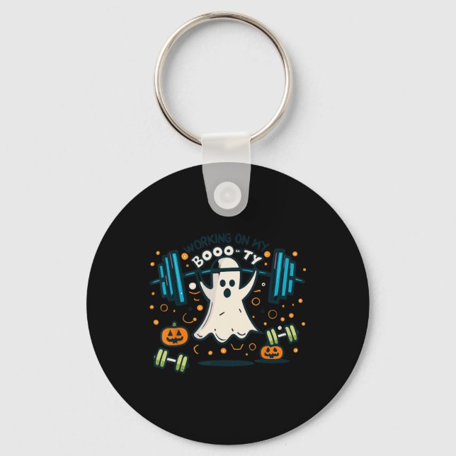 Chaveiro No Meu Trabalho De Fantasma De Halloween De Boo-ty (Frente)