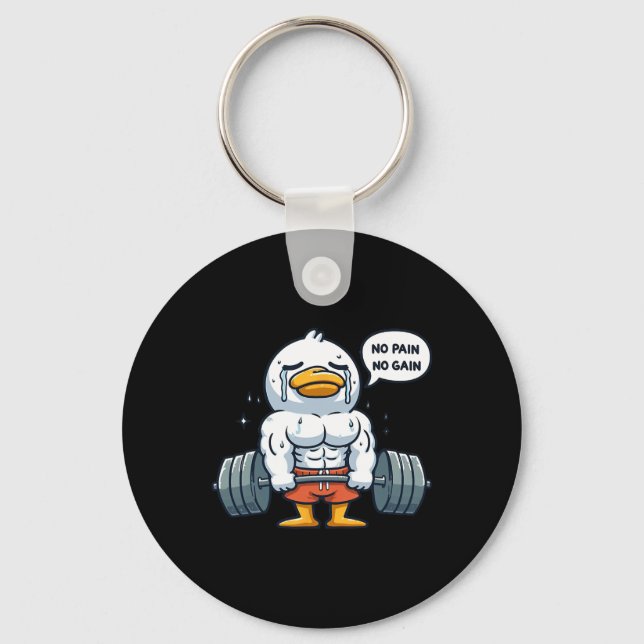 Chaveiro No Pain No Gain Funny Duck - Gym Workout And Fitne (Frente)