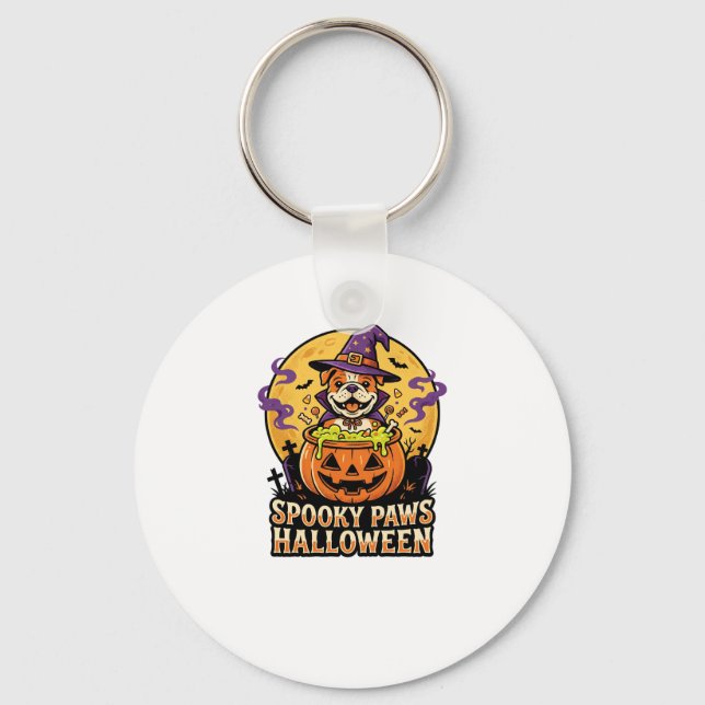 Chaveiro Noite de Abóbora do Bulldog de Halloween (Frente)