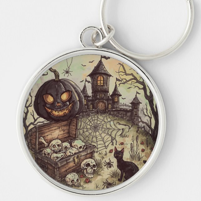 Chaveiro Noite de Halloween: A Abóbora Preta Assustadora Gu (Frente)