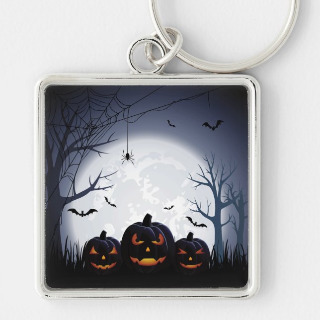 Chaveiro Noite de Halloween com Pumpkin e morcegos voadores (Frente)
