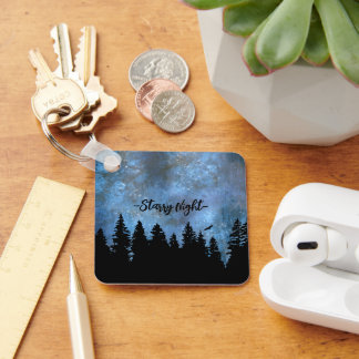 Chaveiro Noite de Pinheiros de Texto Personalizado