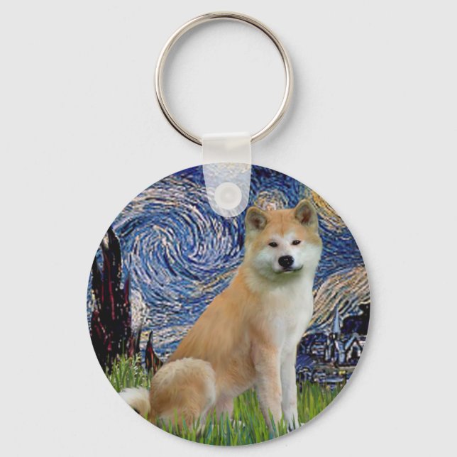 Chaveiro Noite Estrelada - Akita Inu (Frente)