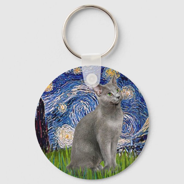 Chaveiro Noite Estrelada - gato Azul Russo (Frente)