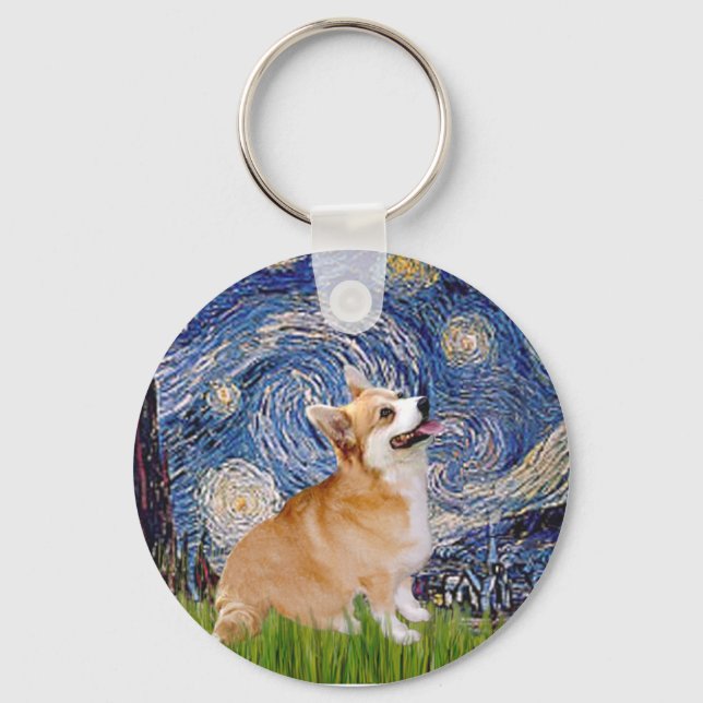 Chaveiro Noite Estrelada - Pembroke Welsh Corgi 7b (Frente)