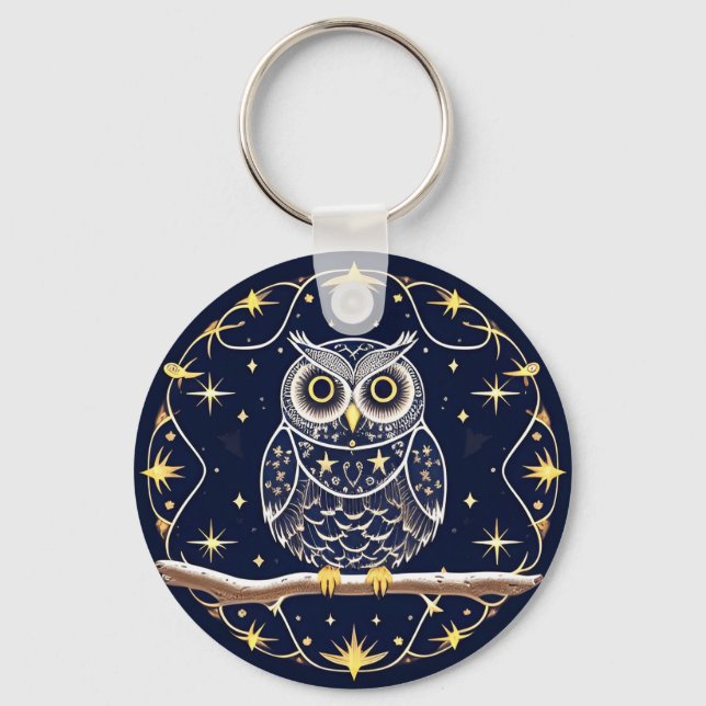Chaveiro 🦉 Noite Intrincada da Coruja Lua Arte Detalhada d (Frente)