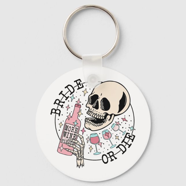 Chaveiro Noiva Ou Morra Crânio Bebendo Halloween Despedida  (Frente)