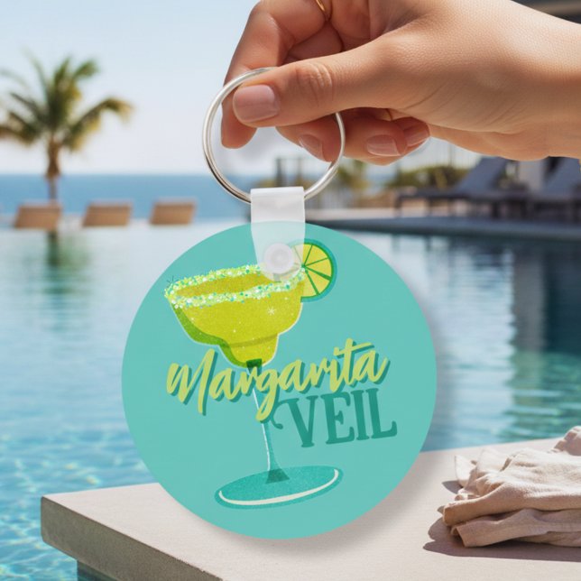 Chaveiro Noiva Tropical Margarita Solteira (Margarita Veil Bachelorette Party Illustrated Keychain)