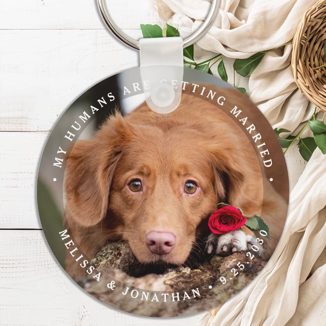 Chaveiro Noivado de Foto Personalizada de Cão Pet Wedding (Criador carregado)