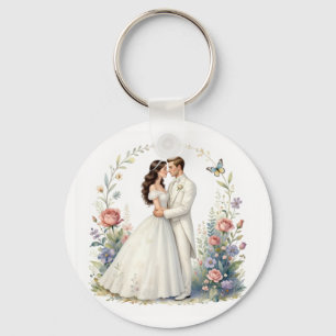 Chaveiro Noivo Romântico Floral Elegante Casal de Noivos