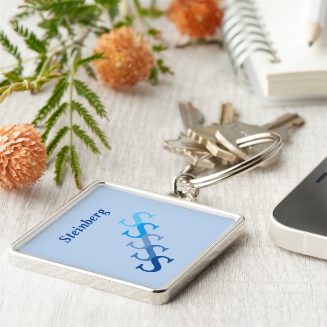 Chaveiro - Nome Azul e Iniciais (Lateral)