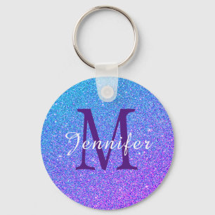 Chaveiro Nome azul roxo do monograma dos Sparkles do brilho