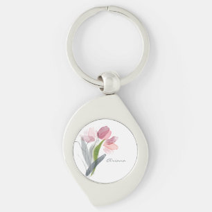 Chaveiro Nome Branco das Tulipas Florais Flores Cor de Águ