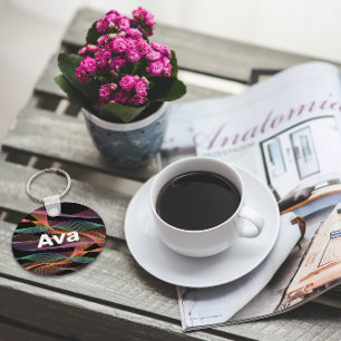 Chaveiro Nome branco preto de onda colorido