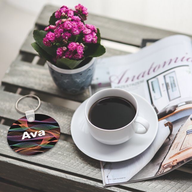 Chaveiro Nome branco preto de onda colorido (Criador carregado)