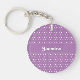 Chaveiro Nome Clássico Lavanda Bolinhas Roxo e Branco