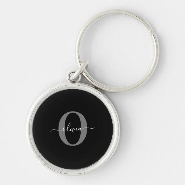 Chaveiro Nome com Letra Maiúscula Personalizada Preto Branc (Frente)