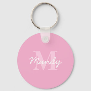 Chaveiro Nome Cursivo Bonito e Monograma Rosa