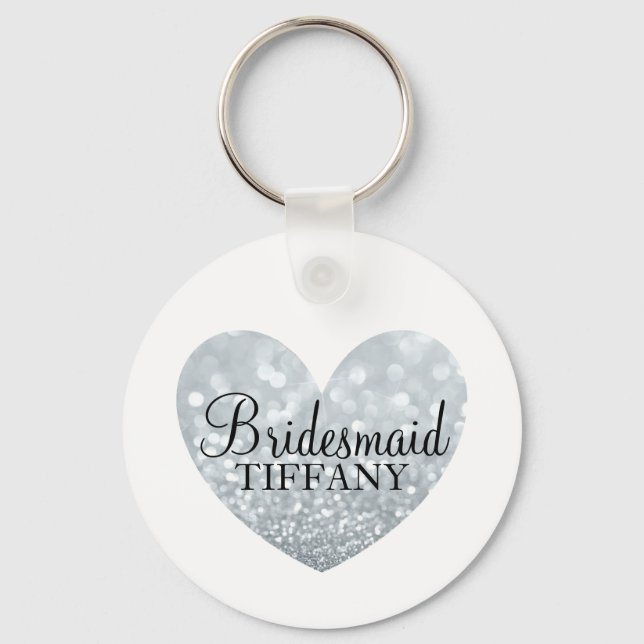 Chaveiro - Nome da Bridesmaid do Coração Glitter (Frente)