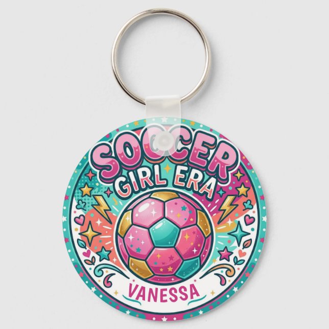 Chaveiro Nome da Era da Garota de Futebol Rosa (Frente)