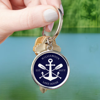 Chaveiro Nome da família do lago moderno Azul Marinho náuti
