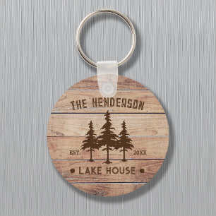 Chaveiro Nome da família Lago House Pine Tree Personalizado